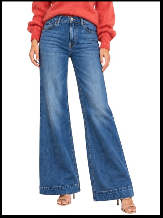 7 For All Mankind Denim - 7 For All Mankind Ginger Jeans Mid Blue Wide Leg Flare 24